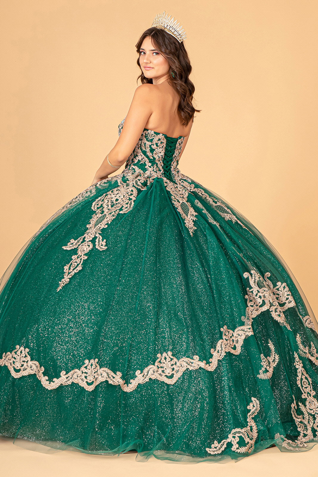 Glitter Jewel Embellished w/ Long Mesh Cape Quinceanera
