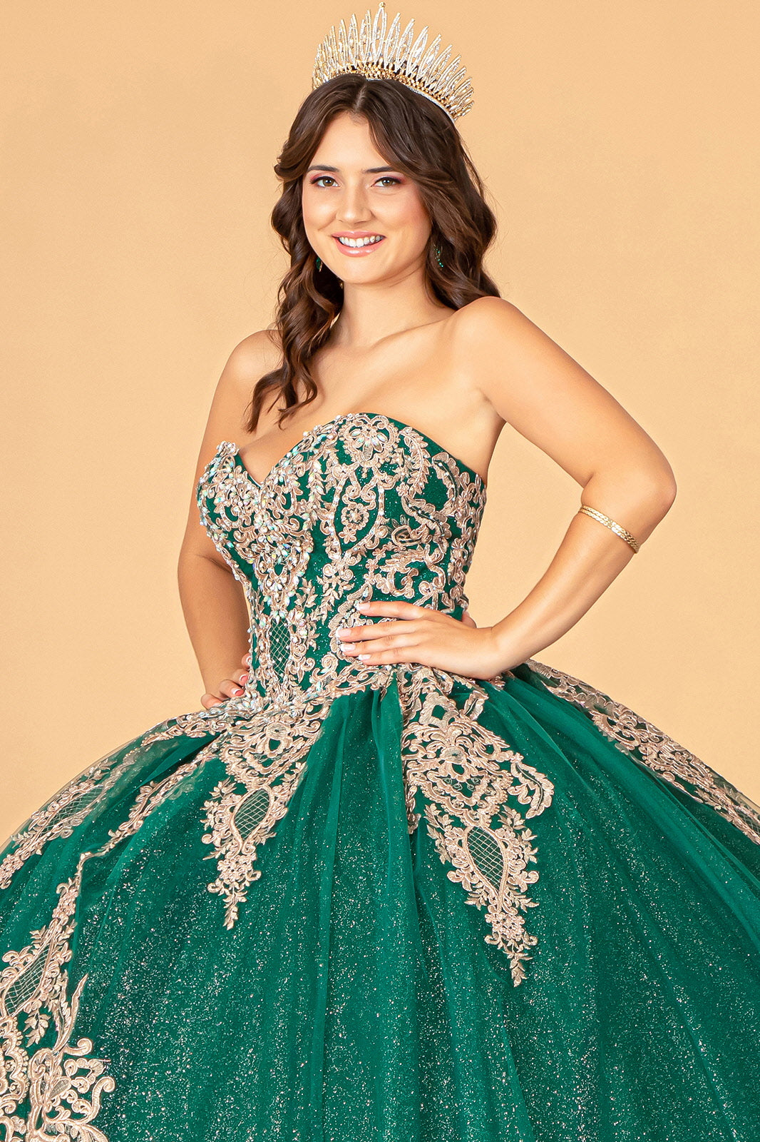 Glitter Jewel Embellished Quinceanera Gown Long Mesh Cape GLGL3078-QUINCEANERA-smcfashion.com