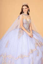 Glitter Jewel Embellished Quinceanera Gown Long Mesh Cape GLGL3078-QUINCEANERA-smcfashion.com