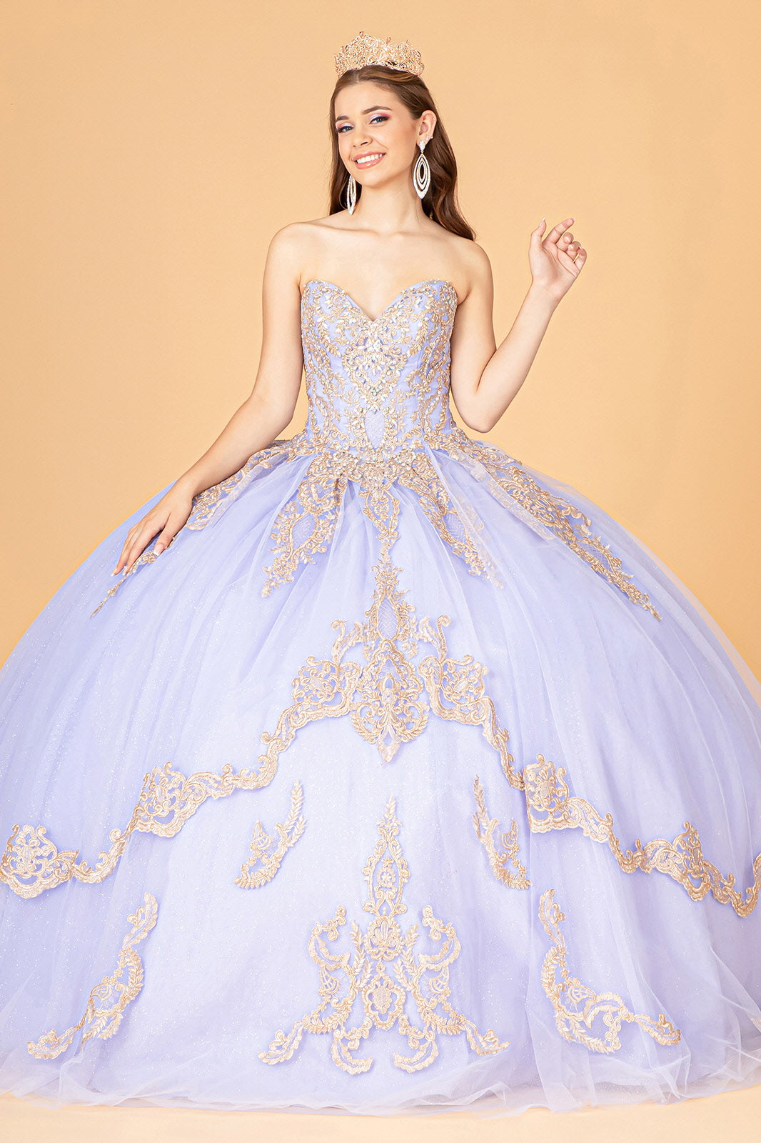 Glitter Jewel Embellished Quinceanera Gown Long Mesh Cape GLGL3078-QUINCEANERA-smcfashion.com