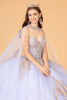 Glitter Jewel Embellished Quinceanera Gown Long Mesh Cape GLGL3078