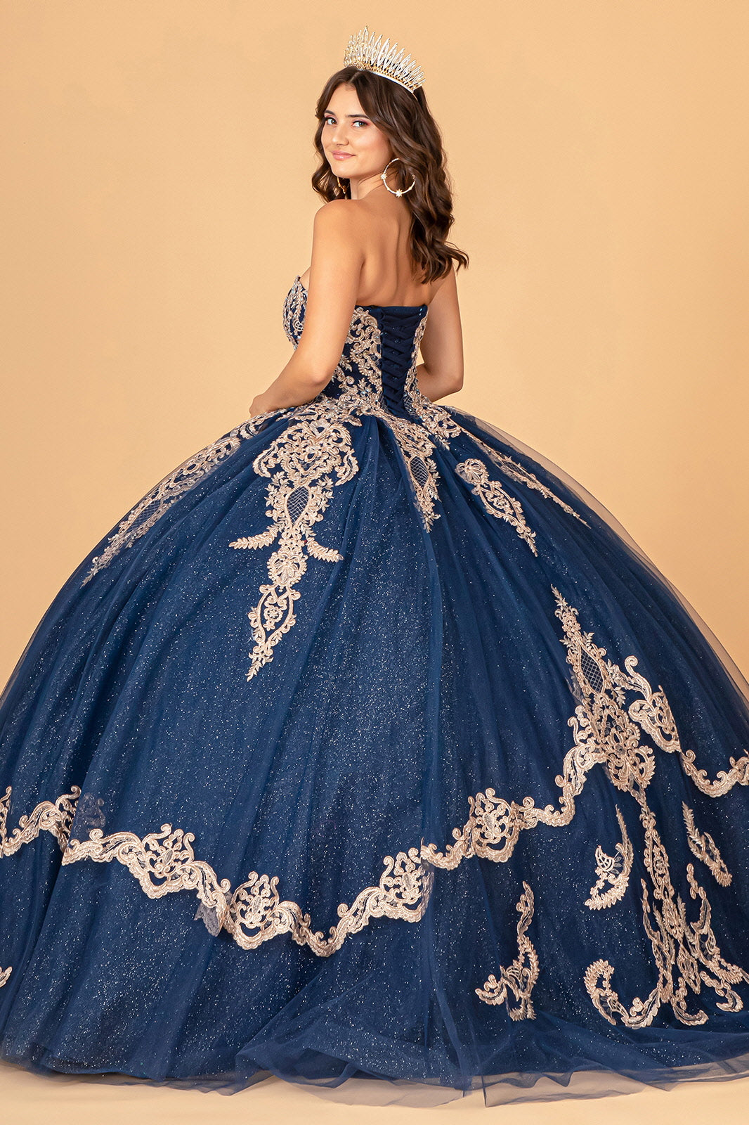 Glitter Jewel Embellished Quinceanera Gown Long Mesh Cape GLGL3078-QUINCEANERA-smcfashion.com