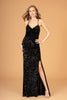 Halter Neck Velvet Sequin Long Dress Ruched Bodice GLGL3080