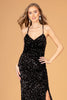Halter Neck Velvet Sequin Long Dress Ruched Bodice GLGL3080