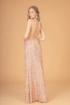 Halter Neck Velvet Sequin Long Dress Ruched Bodice GLGL3080-PROM-smcfashion.com