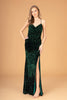 Halter Neck Velvet Sequin Long Dress Ruched Bodice GLGL3080