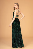 Halter Neck Velvet Sequin Long Dress Ruched Bodice GLGL3080-PROM-smcfashion.com