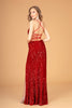 Halter Neck Velvet Sequin Long Dress Ruched Bodice GLGL3080