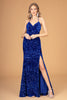 Halter Neck Velvet Sequin Long Dress Ruched Bodice GLGL3080