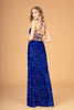 Halter Neck Velvet Sequin Long Dress Ruched Bodice GLGL3080