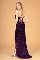 Ruched Bodice Velvet Bodycon Long Dress Leg Slit GLGL3081-PROM-smcfashion.com
