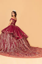 Off Shoulder Satin Quinceanera Ball Gown Embellished with Gold Embroidery GLGL3098-QUINCEANERA-smcfashion.com