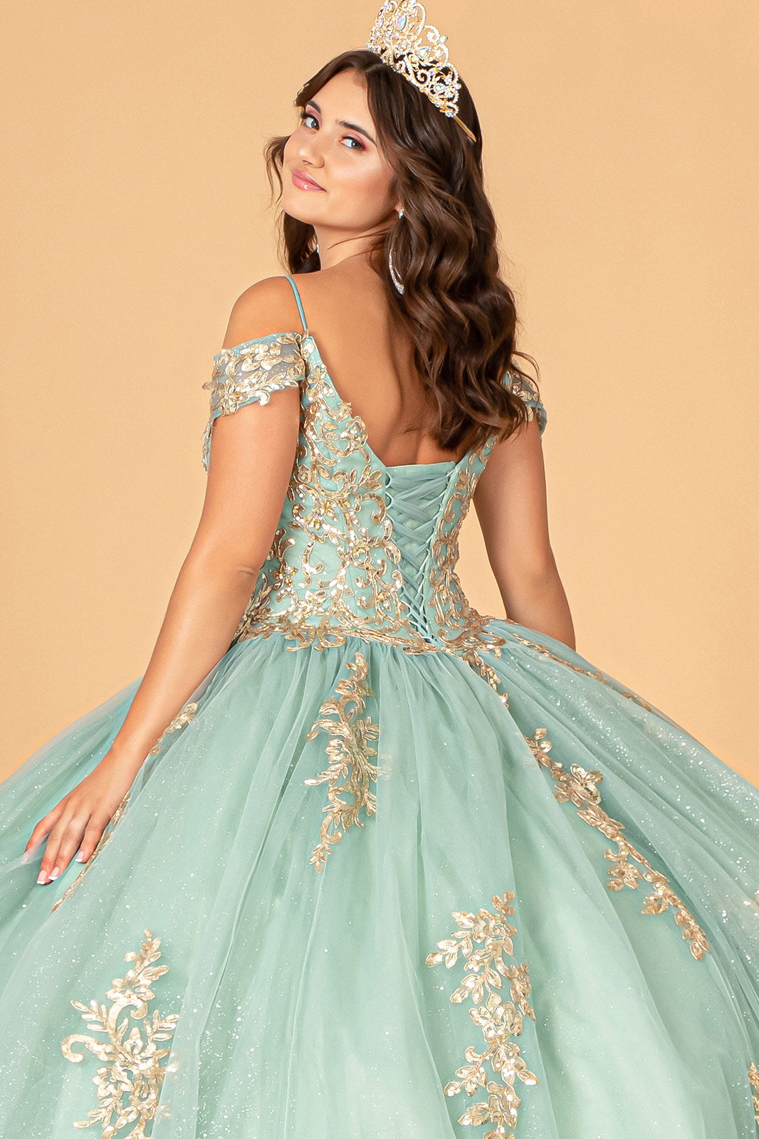 Gold Embroidered Mesh Quinceanera Ball Gown Corset Back GLGL3100-QUINCEANERA-smcfashion.com