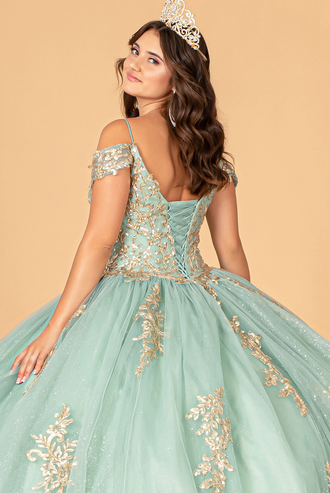 Gold Embroidered Mesh Quinceanera Ball Gown Corset Back GLGL3100-QUINCEANERA-smcfashion.com