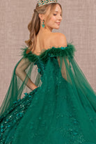 Mesh Quinceanera Dress Side Mesh Drape and Detachable Feather Embellishment GLGL3101-QUINCEANERA-smcfashion.com