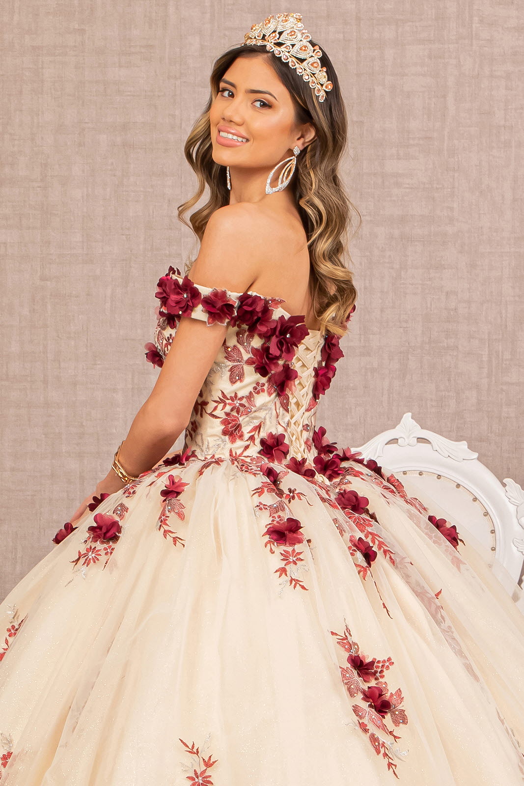 3D Flower Embroidery Off Shoulder Mesh Quinceanera Gown GLGL3105-QUINCEANERA-smcfashion.com