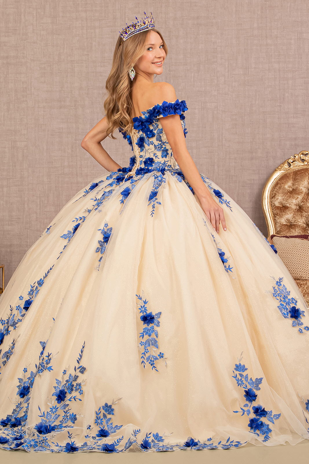 3D Flower Embroidery Off Shoulder Mesh Quinceanera Gown GLGL3105-QUINCEANERA-smcfashion.com