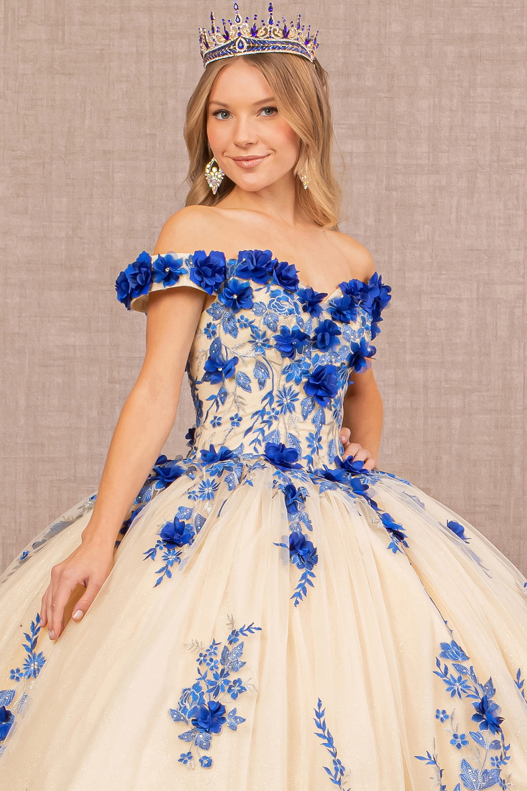 3D Flower Embroidery Off Shoulder Mesh Quinceanera Gown GLGL3105-QUINCEANERA-smcfashion.com