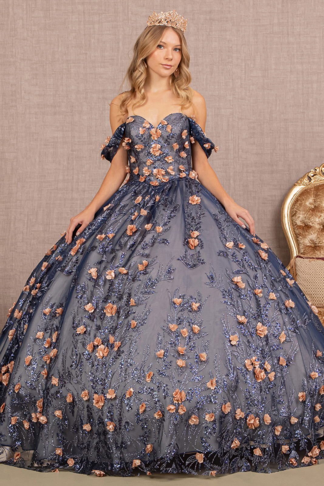Long Off Shoulder Floral Applique Quinceanera Dress for $656.99
