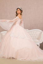 Glitter Layered Hem Quinceanera Gown Long Mesh Sleeves GLGL3109-QUINCEANERA-smcfashion.com