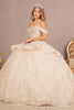 Jewel 3D Butterfly Applique Off Shoulder Mesh Quinceanera Gown GLGL3112