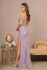 Bead Sheer Bodice Mesh Mermaid Dress Wide Side Slit GLGL3114