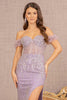 Bead Sheer Bodice Mesh Mermaid Dress Wide Side Slit GLGL3114