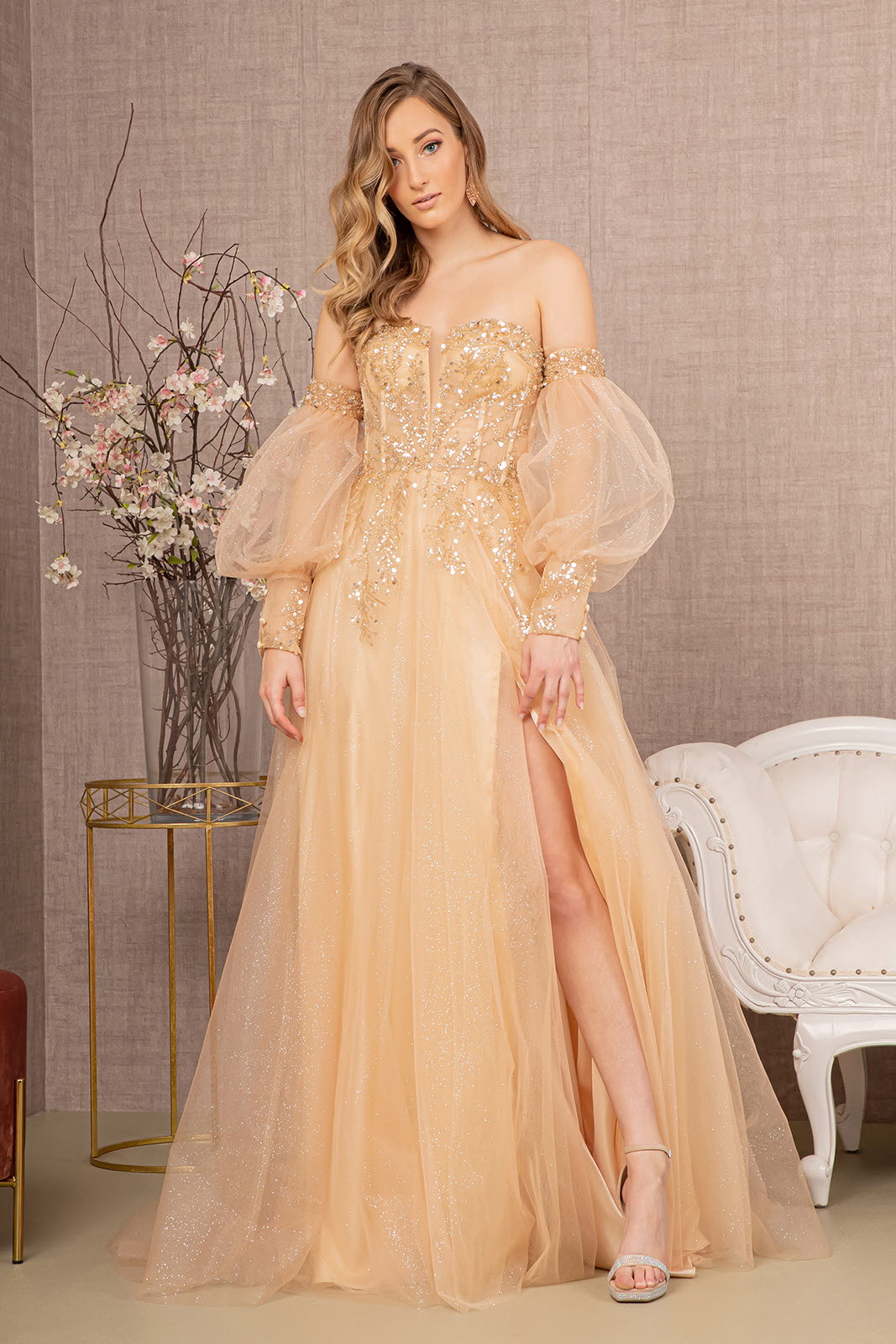 Sequin Glitter Sheer Bodice Illusion Sweetheart A-line Mesh Dress GLGL3118-PROM-smcfashion.com