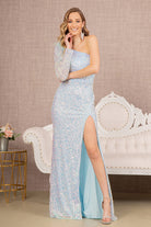 Feather Sequin Asymmetric Long Sleeve Mesh Mermaid Dress GLGL3128-Prom Dress-smcfashion.com