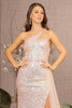 Sequin Glitter Asymmetric Mermaid Dress Long Waist Mesh Layer GLGL3133