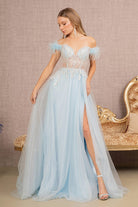 Feather Straps Sheer Bodice Glitter Sequin Mesh A-line Dress GLGL3135-PROM-smcfashion.com