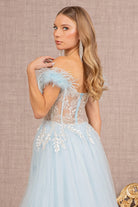 Feather Straps Sheer Bodice Glitter Sequin Mesh A-line Dress GLGL3135-PROM-smcfashion.com