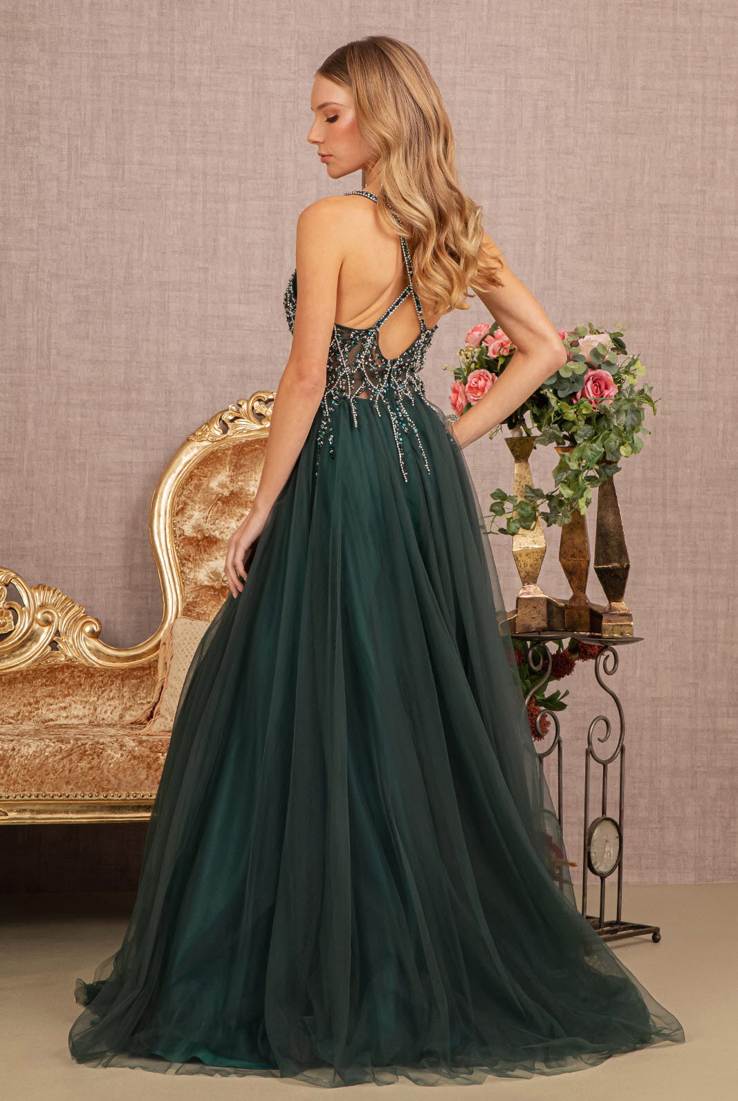 Jewel Bead Illusion Sweetheart Sheer Bodice Mesh A-line Dress GLGL3137-Prom Dress-smcfashion.com