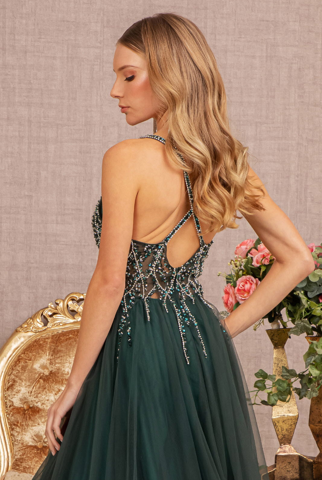 Jewel Bead Illusion Sweetheart Sheer Bodice Mesh A-line Dress GLGL3137-Prom Dress-smcfashion.com