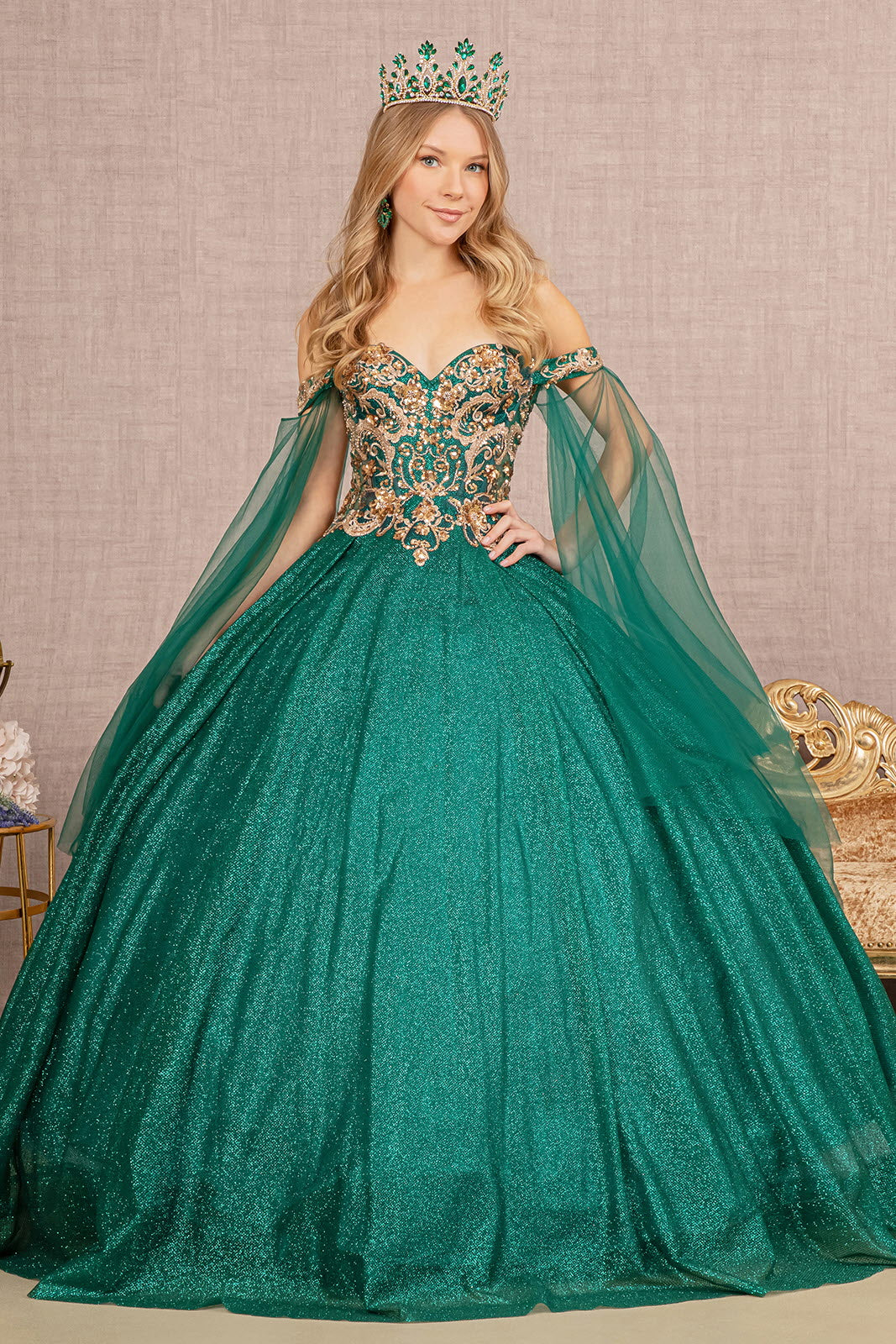 Glitter Sheer Bodice Mesh Ball Gown Detachable Mesh Layers GLGL3139-QUINCEANERA-smcfashion.com