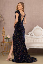 Sequin Off Shoulder Lace-up Back Velvet Mermaid Dress GLGL3148-Prom Dress-smcfashion.com
