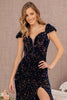 Sequin Off Shoulder Lace-up Back Velvet Mermaid Dress GLGL3148