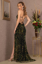 Sequin Cut-out Side Lace-up Back Velvet Mermaid Dress GLGL3150-PROM-smcfashion.com
