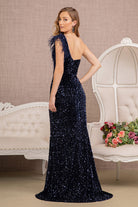 Asymmetric Sleeveless Feather Sequin Velvet Mermaid Dress GLGL3154-PROM-smcfashion.com