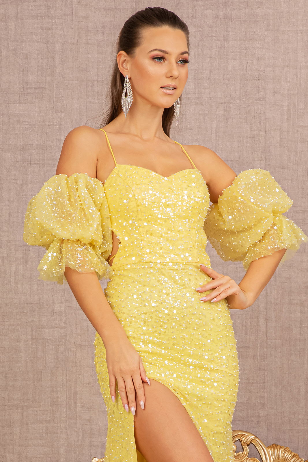 Jewel Sweetheart Mesh Mermaid Dress Detachable Short Puff Sleeves GLGL3155-PROM-smcfashion.com
