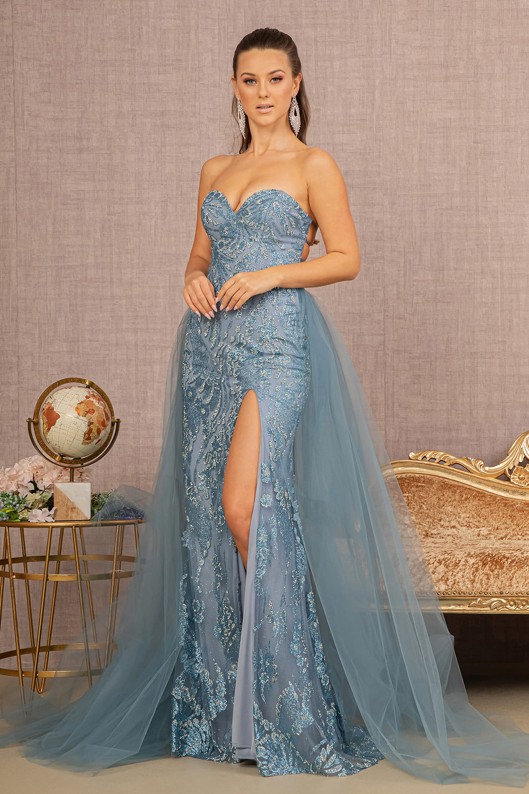Sweetheart Jewel Glitter Mermaid Dress Detachable Mesh Layer GLGL3156-PROM-smcfashion.com