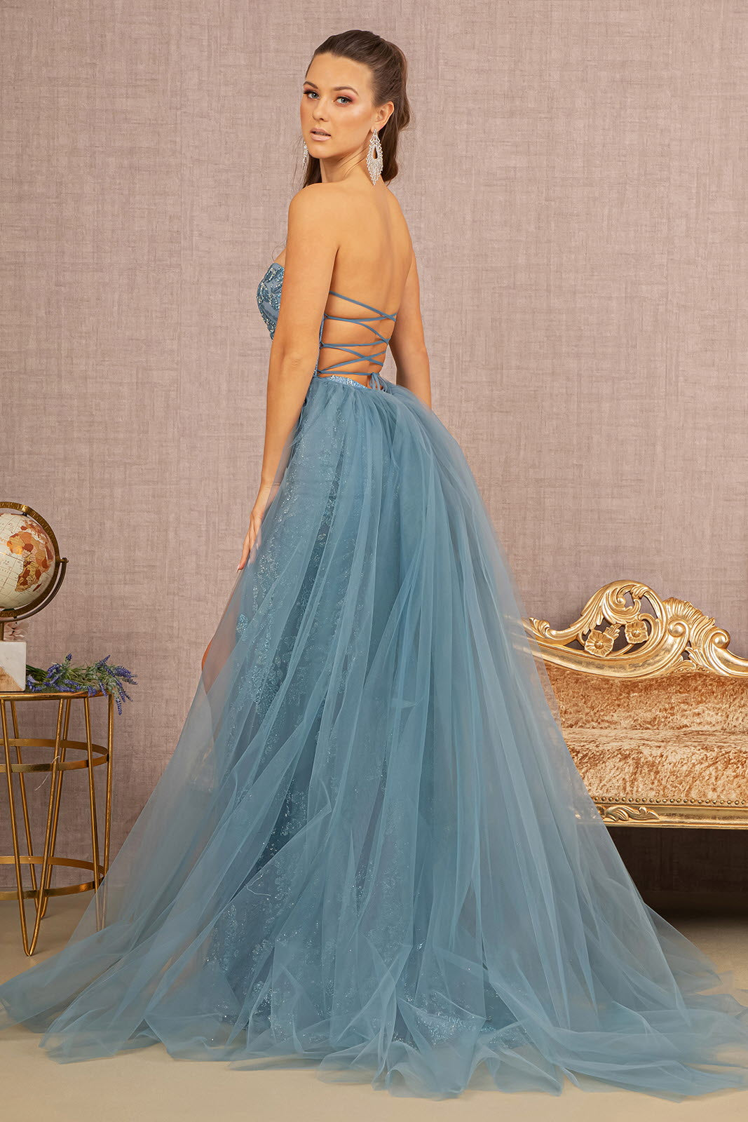 Sweetheart Jewel Glitter Mermaid Dress Detachable Mesh Layer GLGL3156-PROM-smcfashion.com