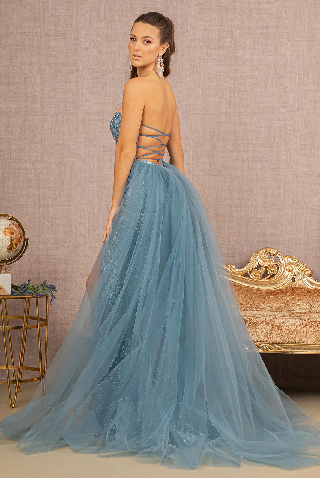Sweetheart Jewel Glitter Mermaid Dress Detachable Mesh Layer GLGL3156-PROM-smcfashion.com