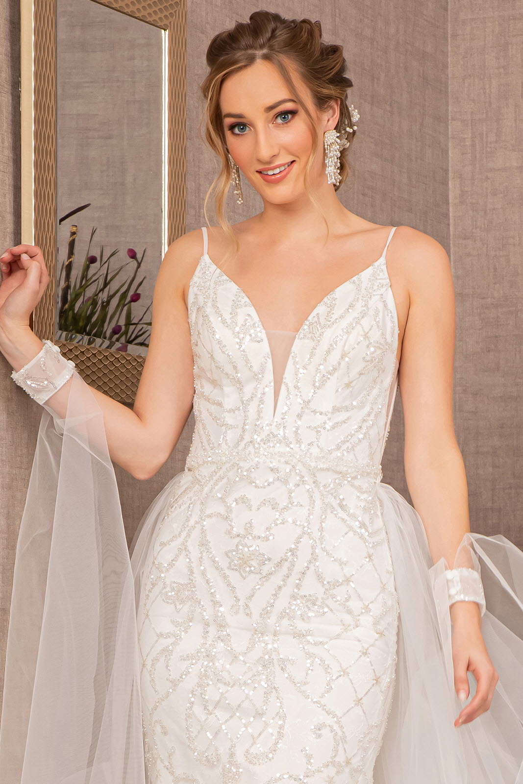Jewel Bead w/ Detachable Waist Long Mesh Layer Long Wedding Dress GLGL smcfashion.com Jewel Bead w/ Detachable Waist Long Mesh Layer Long Wedding Dress GLGL smcfashion.com