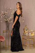 Sequin Asymmetric Velvet Mermaid Dress One Long Puff Sleeve GLGL3159-PROM-smcfashion.com