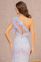 Sequin Asymmetric Cut-out Back Mermaid Dress Feather Strap GLGL3165-PROM-smcfashion.com