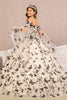 3-D Butterfly Applique Quinceanera Gown Detachable Side Mesh Layer GLGL3167