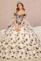 3D Butterfly Applique Quinceanera Gown Detachable Side Mesh Layer GLGL3167-QUINCEANERA-smcfashion.com