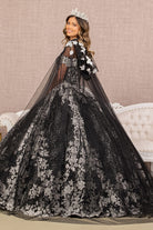 Floral Pattern Glitter Quinceanera Gown Long Mesh Cape GLGL3168-QUINCEANERA-smcfashion.com