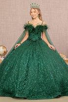 Feather Sequin Lace w/ Detachable Side Mesh Layer Long Quinceanera Dress GLGL3169-QUINCEANERA-smcfashion.com